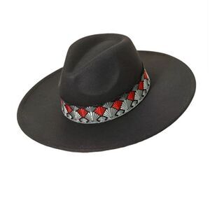 Fame Biggest Fan Geometric Strap Fedora in Black